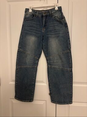 Women's Wide Leg Washed Blue Denim Jeans